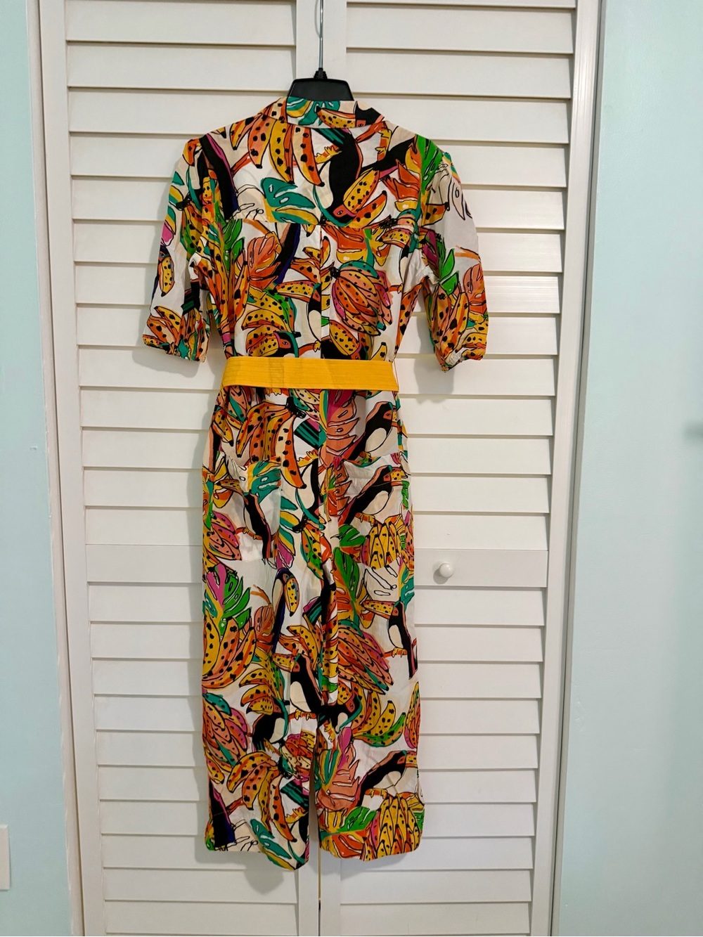 FARM Rio Multicolor Tropical Print Jumpsuit with Yellow Belt - Picture 7 of 8